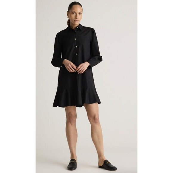 Quince 100% Organic Cotton Poplin Drop Waist Shirt Dress M Black Capsule Minimal - Picture 1 of 15